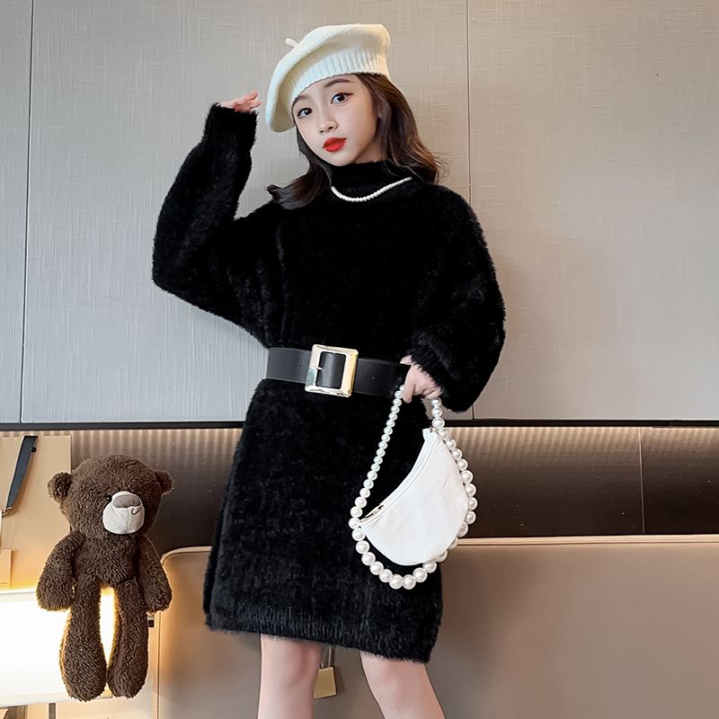 女童毛衣連衣裙冬裝2023新款兒童網紅洋氣中大童加絨加厚公主裙子