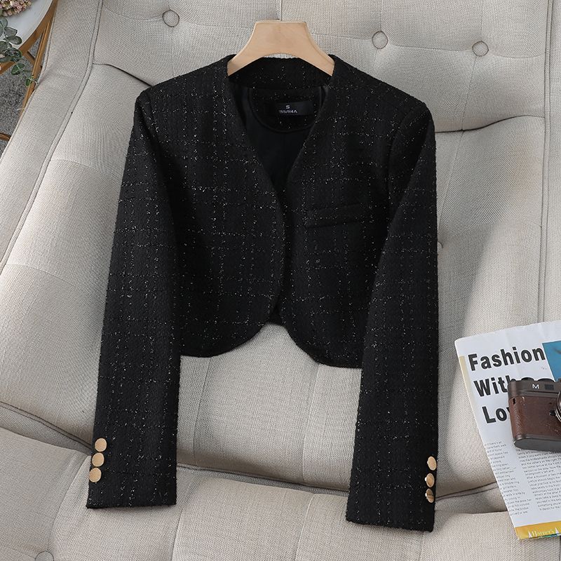 Short black suit jacket for women spring and autumn 2023 new style small slim fit temperament fashionable small fragrant top