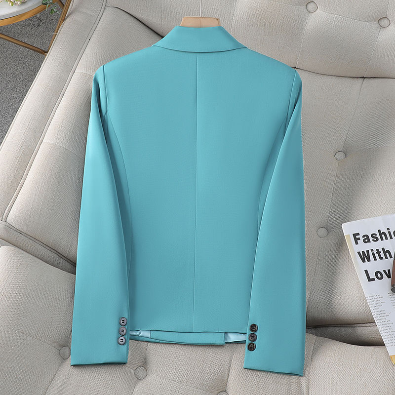 Blue green blazer women's short style petite 2023 spring and autumn new temperament slim long-sleeved suit top