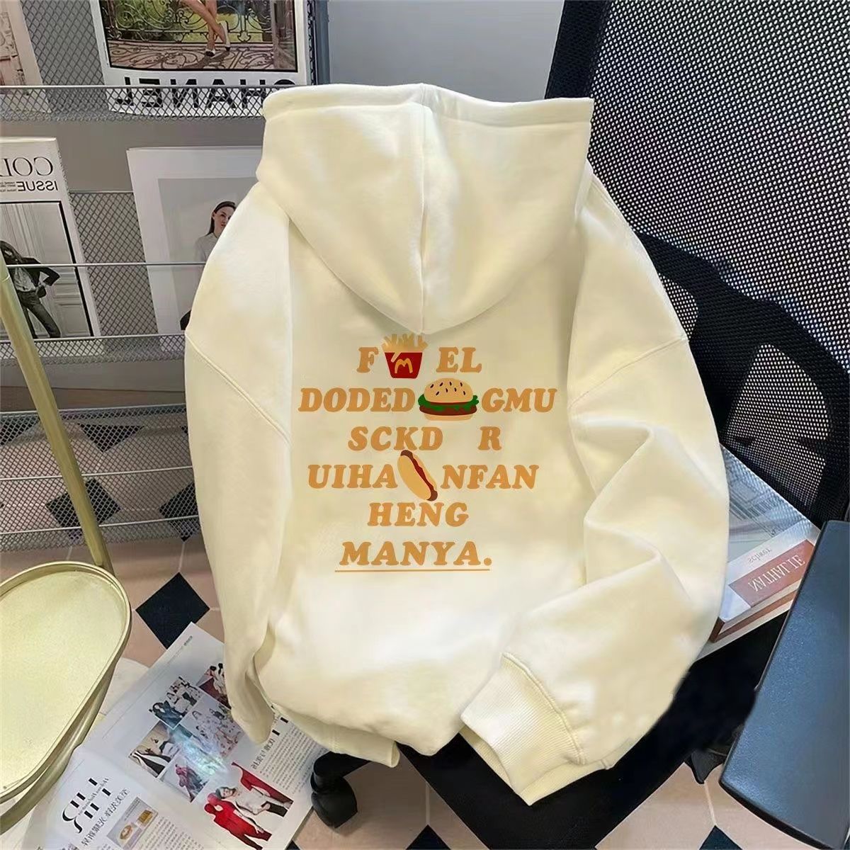 美式復古衛衣女新款字母連帽外套2023春秋冬款加絨加厚學生上衣