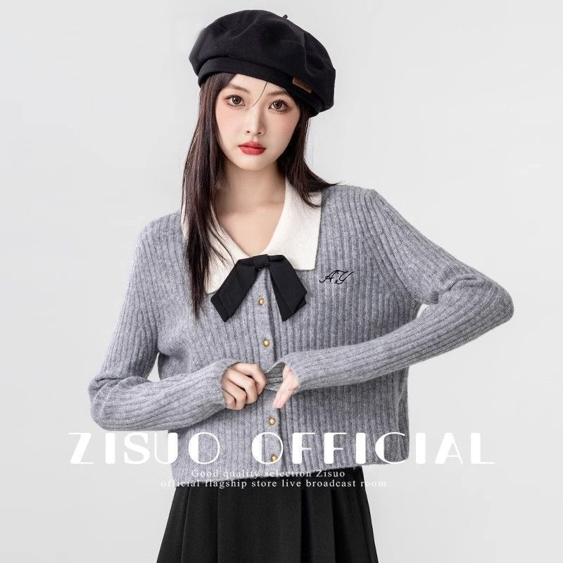 秋季新款潮流蝴蝶結毛衣女秋冬季外套設計感外穿長袖針織開衫上衣