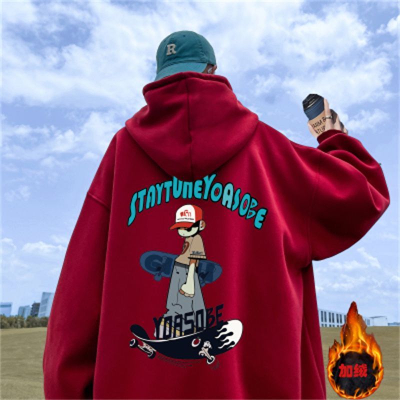 American hooded high-tech heavyweight sweatshirt for boys in autumn and winter, plus velvet, stiff, European and American hiphop casual jacket, handsome