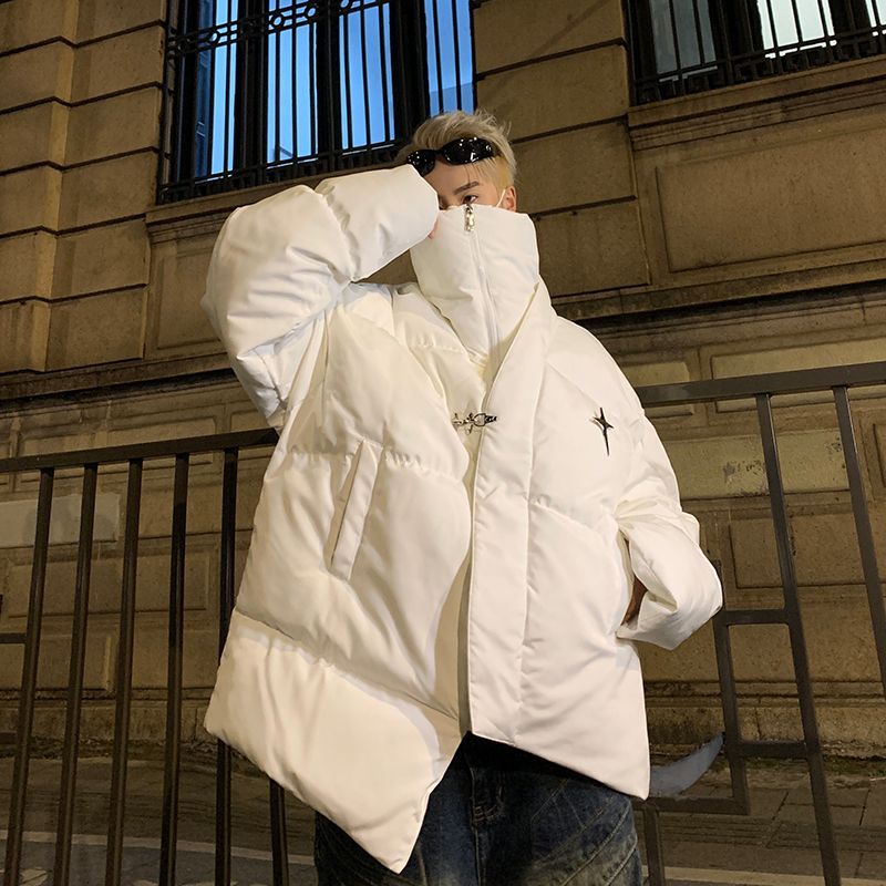 飛機扣高領棉服男冬季加厚羽絨棉衣外套痞帥小眾設計感麵包服潮牌