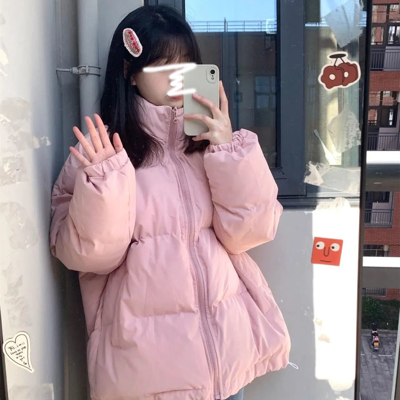 粉色小個子奶fufu麵包服女2023新款冬季加厚保暖學生立領外套棉衣