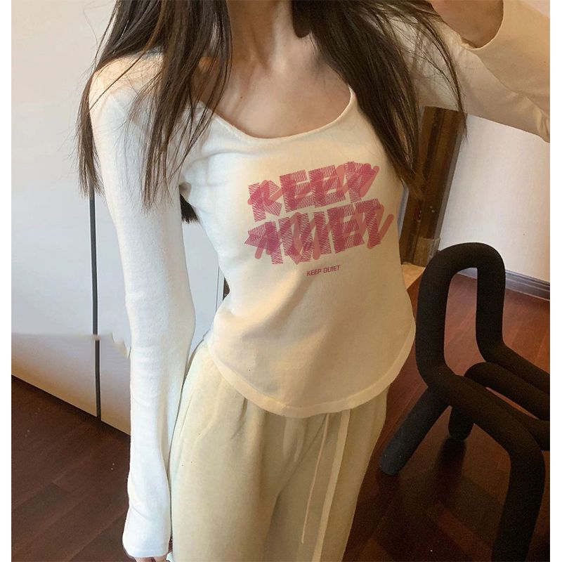 韓系U領打底衫上衣春秋季基礎款百搭小個子修身短款內搭長袖t恤女