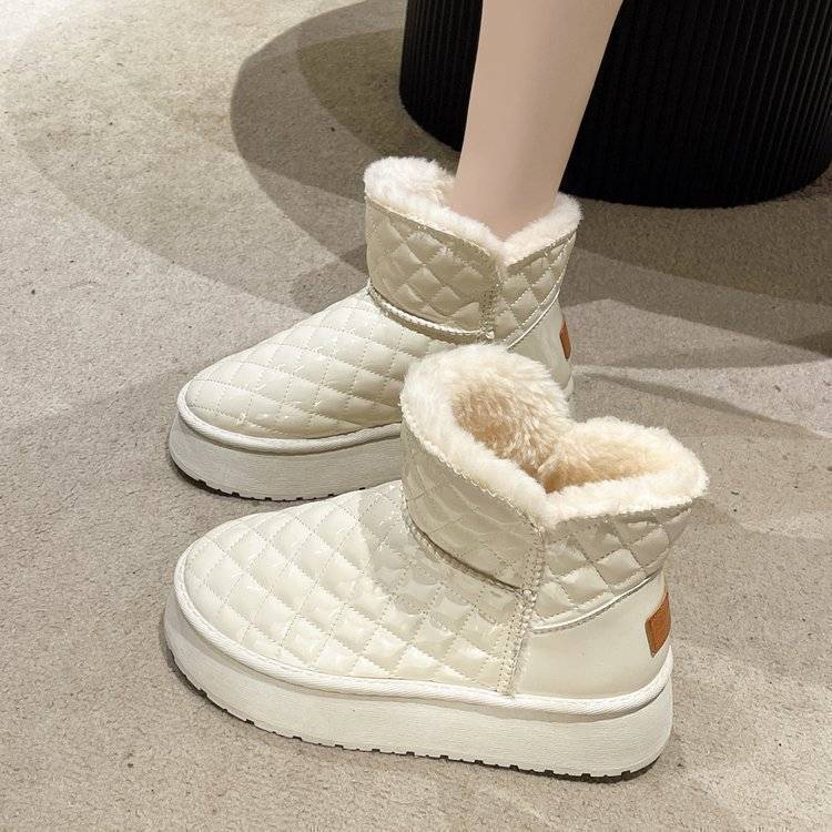 厚底雪地靴女皮靴防水2023年冬季新款增高短筒加厚加绒保暖棉鞋子