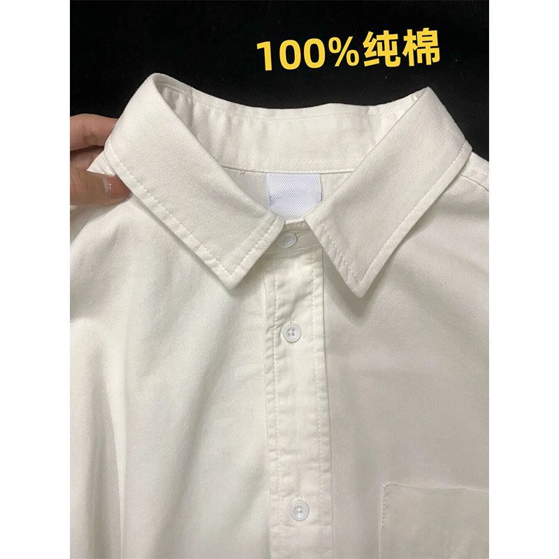 基礎款純棉親膚白襯衫女秋冬polo領長袖打底襯衣寬鬆顯瘦簡約上衣