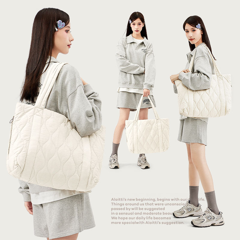 包包女2023新款日系托特包大學生單肩包女大容量羽絨包電腦手提包