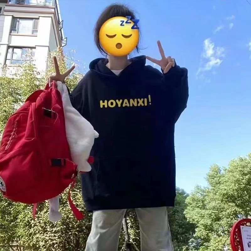 黑色加絨加厚衛衣女小個子爆款秋冬季美式復古oversize連帽外套潮