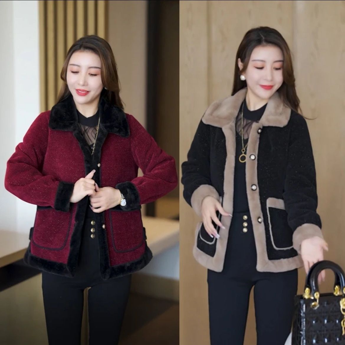 High-end women's fashionable style plus velvet thickened woolen short coat autumn and winter new high-end thick coat