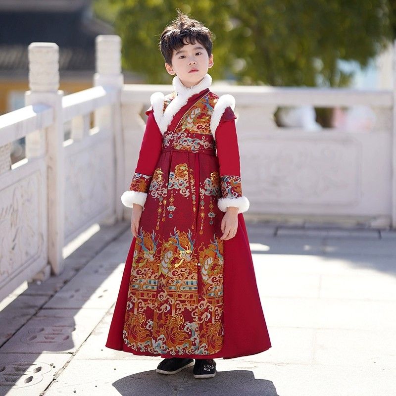 男童拜年服新款兒童漢服過年唐裝新年古裝周歲小男孩冬季龍年禮服