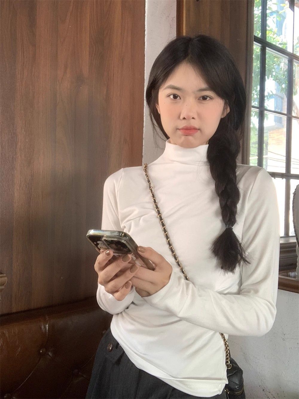 2023新款早秋半高領打底衫女內搭套頭毛衣修身顯瘦德絨長袖上衣