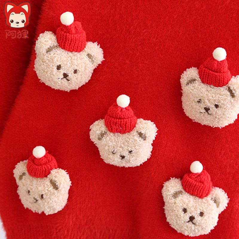 阿狸儿童红色毛衣圣诞洋气男女童2023新款过年拜年服中小童冬装潮