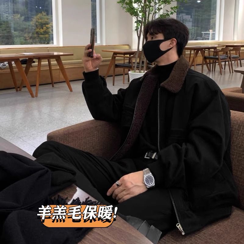 萬梵度羊羔毛棉衣外套男士冬季顯瘦新款韓版寬鬆棉服高級百搭夾克