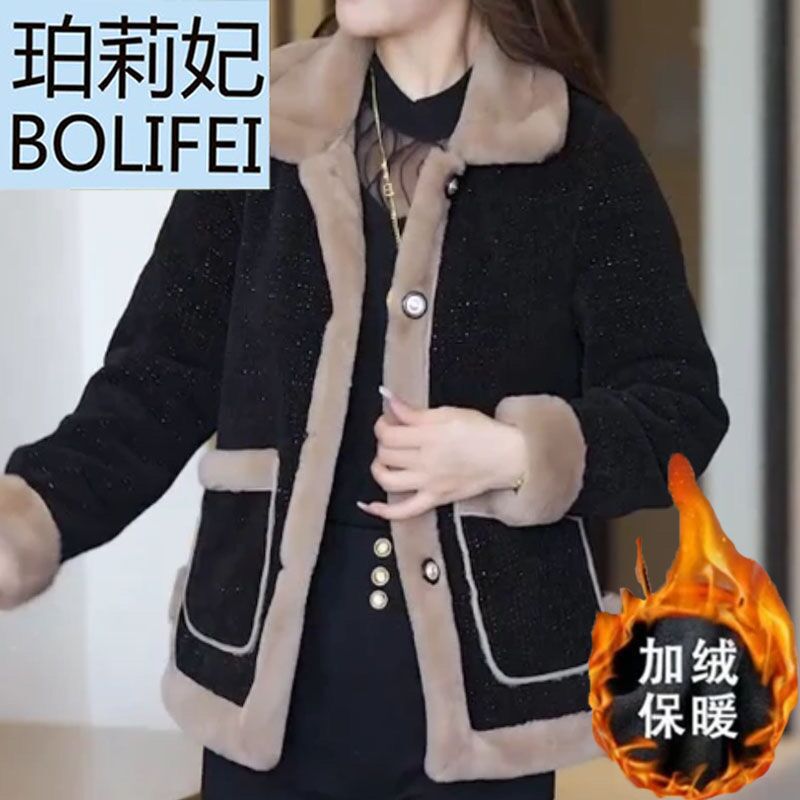 High-end women's fashionable style plus velvet thickened woolen short coat autumn and winter new high-end thick coat