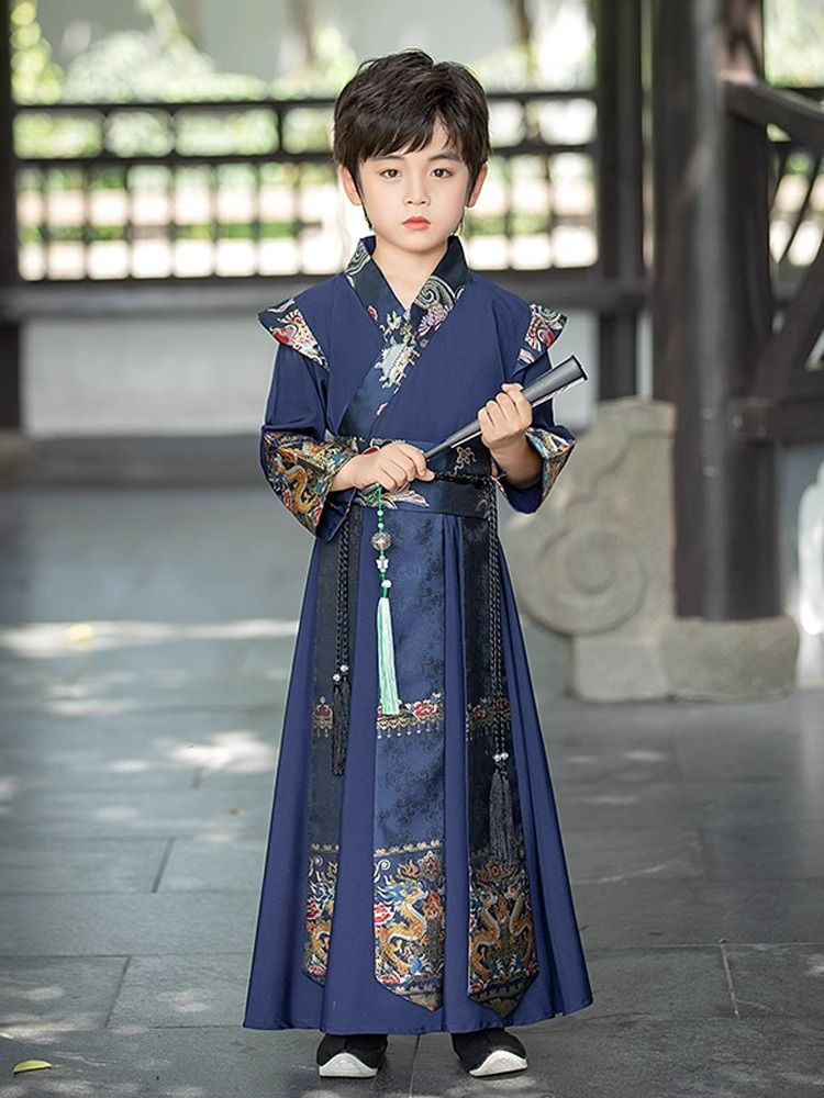 漢服男童兒童古裝國學服古風男孩唐裝2023新款女童國學服裝春秋款