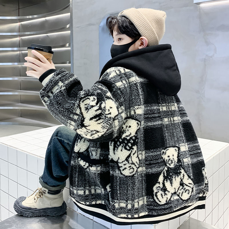 男童冬季加絨外套2023新款大兒童連帽加厚派克服棉衣洋氣保暖潮酷