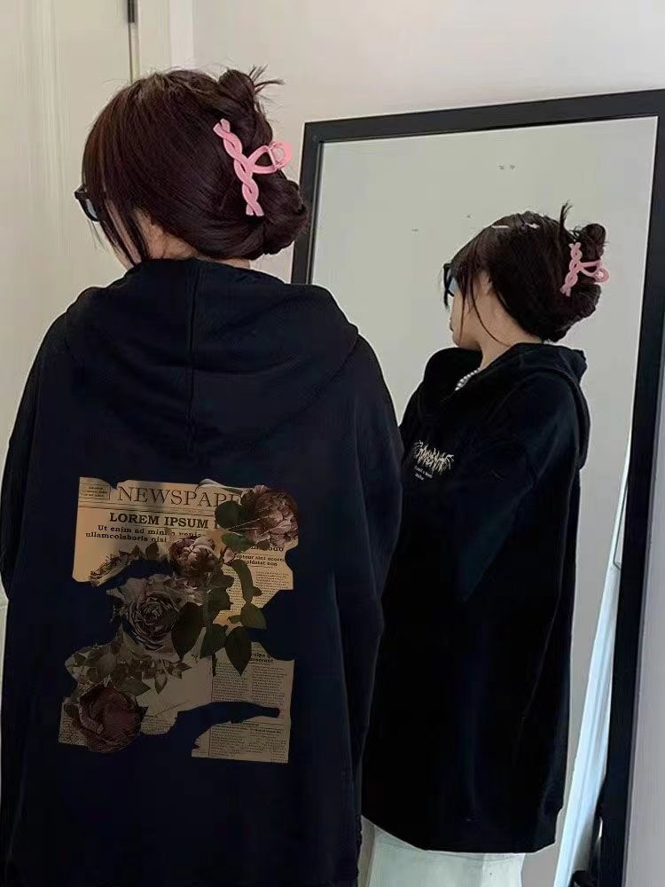 上衣美式復古oversize寬鬆休閒潮流連帽衛衣秋冬款外套學生