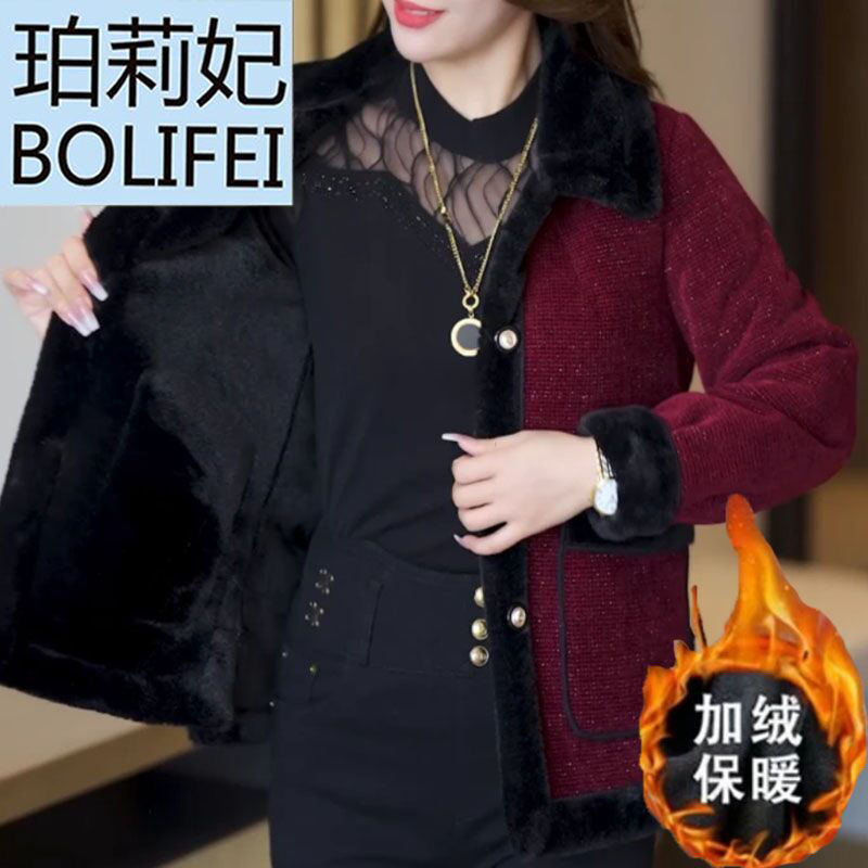 High-end women's fashionable style plus velvet thickened woolen short coat autumn and winter new high-end thick coat