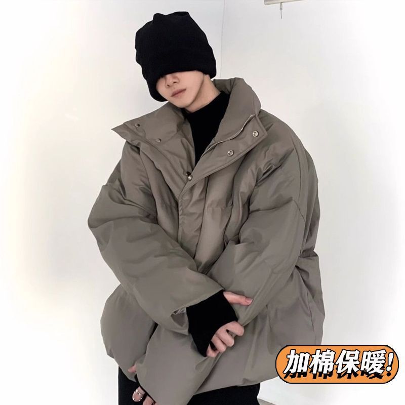 萬梵度美式復古新款立領加厚麵包服外套男韓版寬鬆情侶皮棉服棉襖