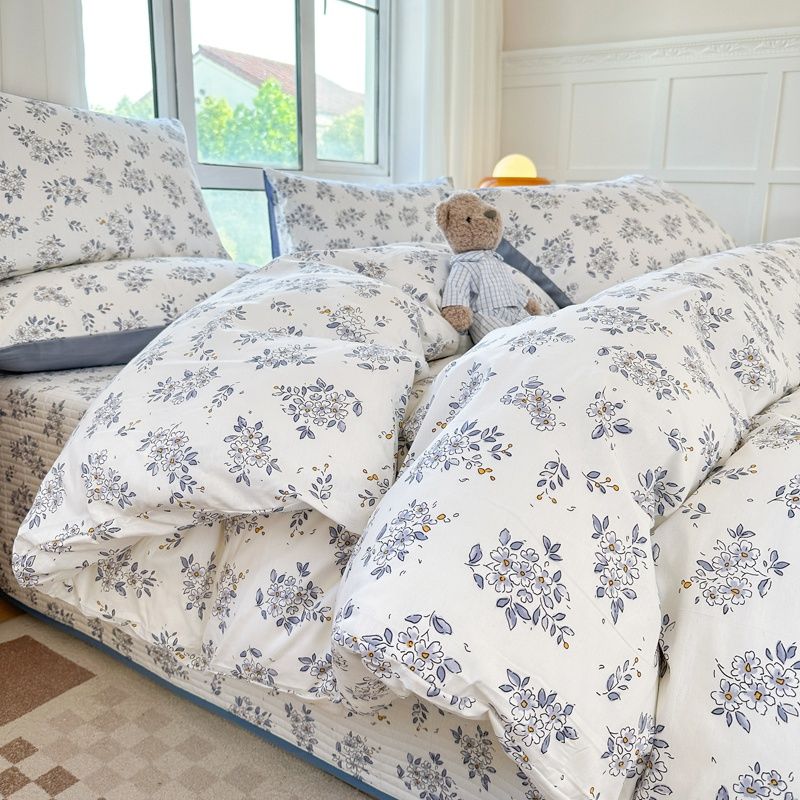 全棉小清新夹棉绗缝床盖被套四件套枕套三件套1.5米1.8m床上用品