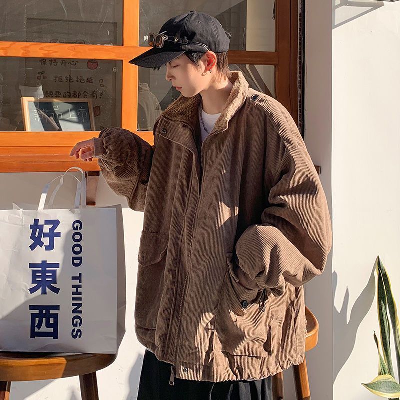 萬梵度燈芯絨棉衣外套男冬季羊羔毛加絨加厚棉襖新款港風寬鬆棉服
