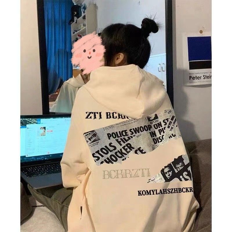 歐美街頭學院風秋冬新款加絨加厚小眾潮牌個性復古設計感連帽衛衣