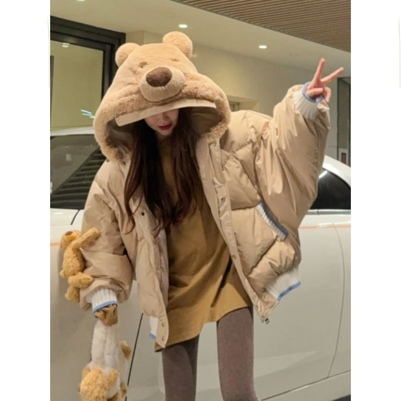 可愛小熊美拉德棉衣外套女冬新款寬鬆麵包棉服古力娜扎同款羽絨服