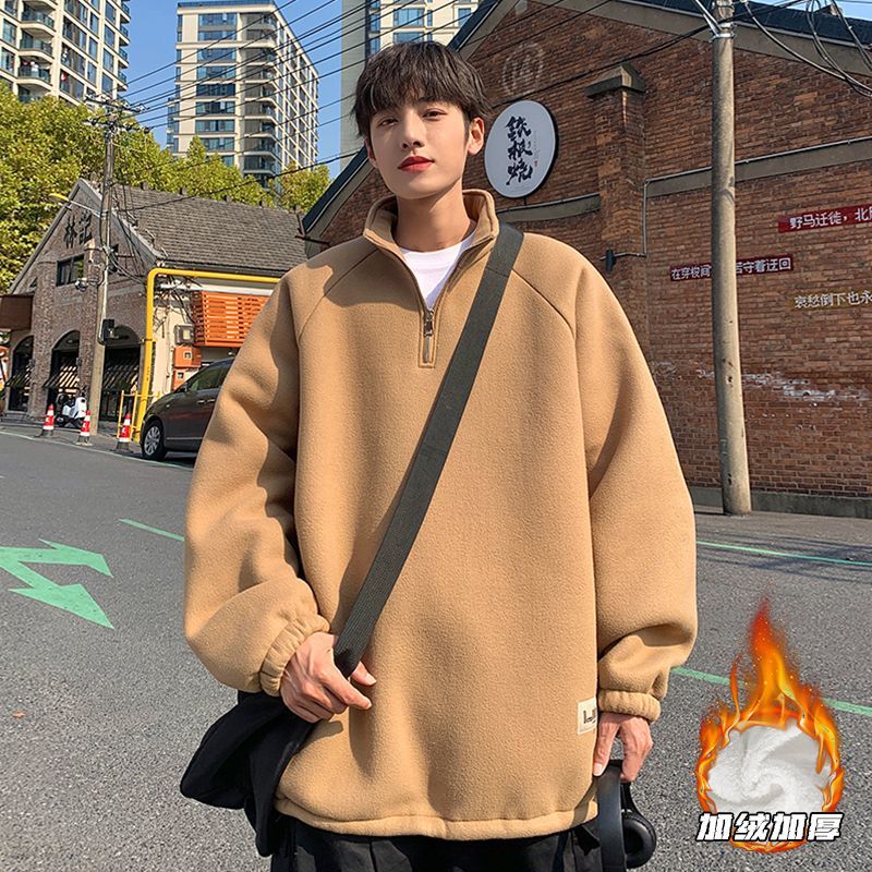 高領半拉鏈衛衣男秋冬季2023新款潮牌cityboy重磅加厚舒棉絨外套