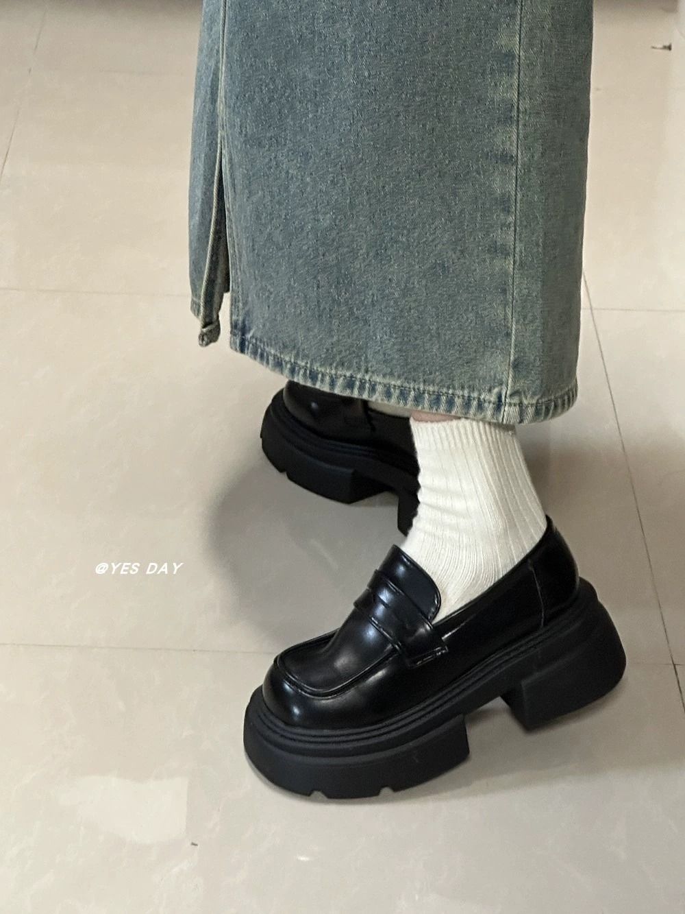 日系粗跟小皮鞋女2023年秋季新款學院風jk制服鞋黑色厚底樂福鞋