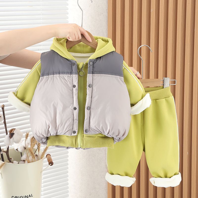 男童秋冬季加绒加厚三件套保暖外穿洋气婴儿童装女宝宝冬装套装潮