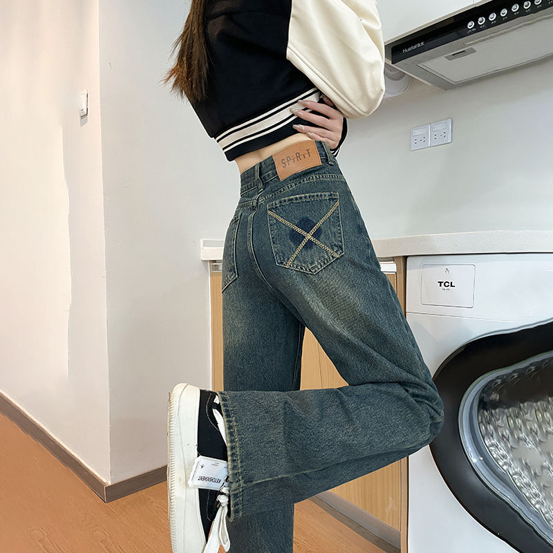 韓版直筒牛仔褲女2023年小個子寬鬆顯瘦百搭外穿闊腿褲窄版高腰潮