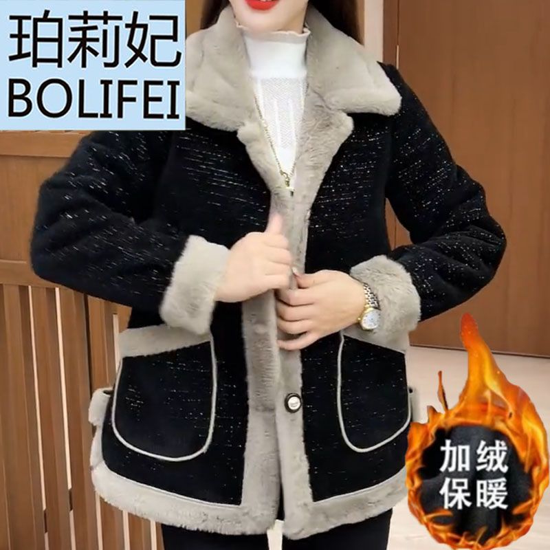 High-end women's fashionable style plus velvet thickened woolen short coat autumn and winter new high-end thick coat