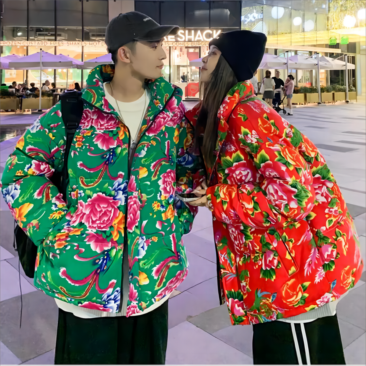 2023新款冬季國潮東北大花棉襖ins抖音網紅加厚花棉衣情侶棉服男