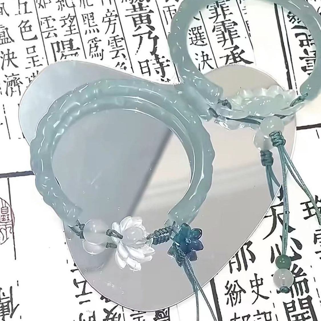「玉生煙」新中式蓮花半鐲編繩手鐲新款高級感百搭森系國風手飾女