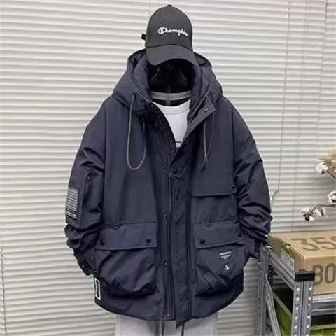  winter winter cotton coat men's thickened hooded cotton coat loose multi-pocket work jacket warm cotton coat