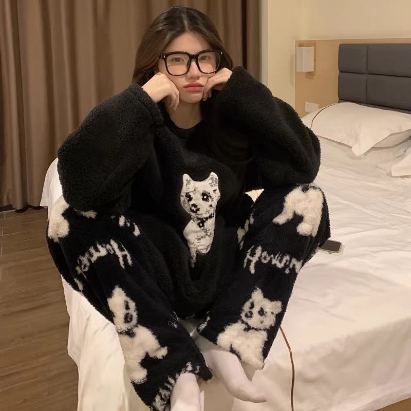 睡衣女冬季2023年新款珊瑚絨加絨加厚網紅風法蘭絨保暖家居服套裝