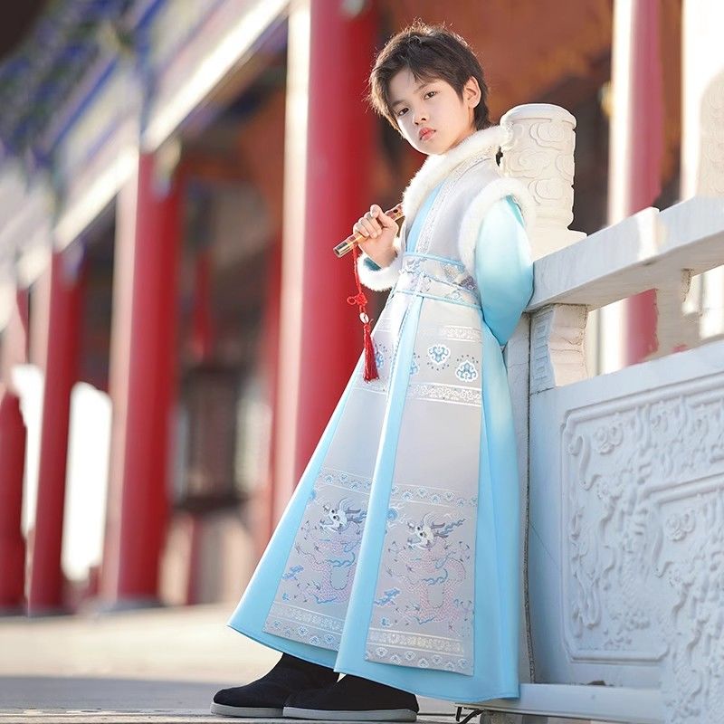 Hanfu boys winter 2023 new velvet thickened winter Chinese style traditional Chinese performance costume martial arts Tang suit ancient costume