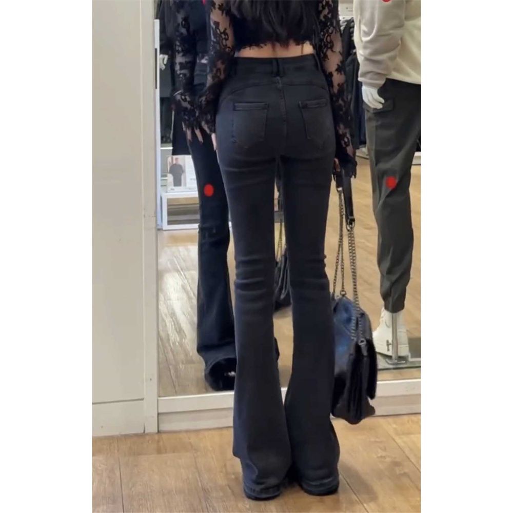 加絨微喇牛仔褲女2023秋冬新款高腰百搭提臀彈力顯瘦修身拖地長褲