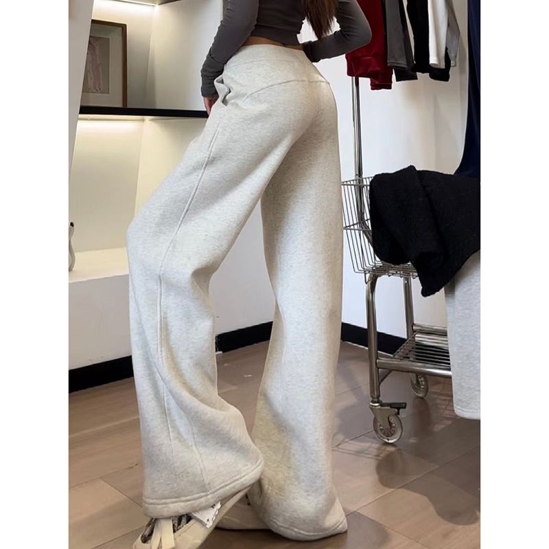 American white and gray micro-flared pants for women in autumn and winter high-waist slim sports casual pants drapey floor-length horse hoof pants