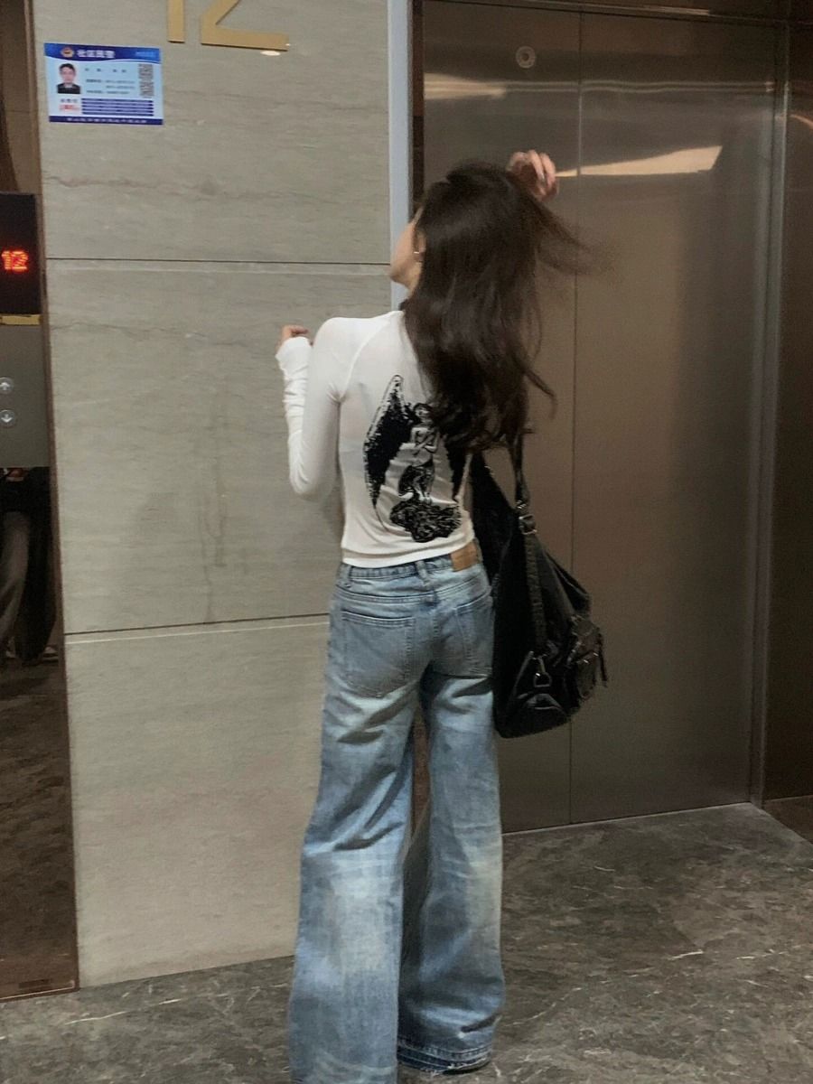 美式辣妹天使白色長袖t恤女裝秋冬修身內搭打底衫超顯身材的上衣