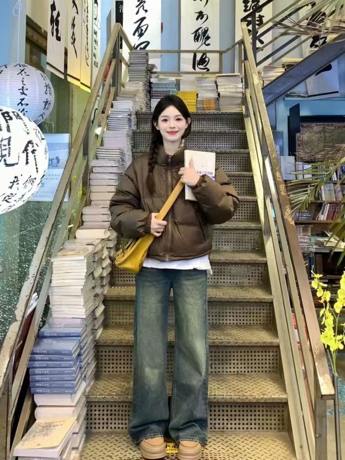美式復古做舊藍色闊腿褲女秋冬新款高腰寬鬆顯瘦直筒拖地長褲子潮