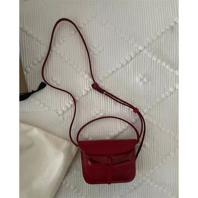 Korean ins red patent leather small square bag 2024 new style bow small card bag high-quality texture crossbody bag