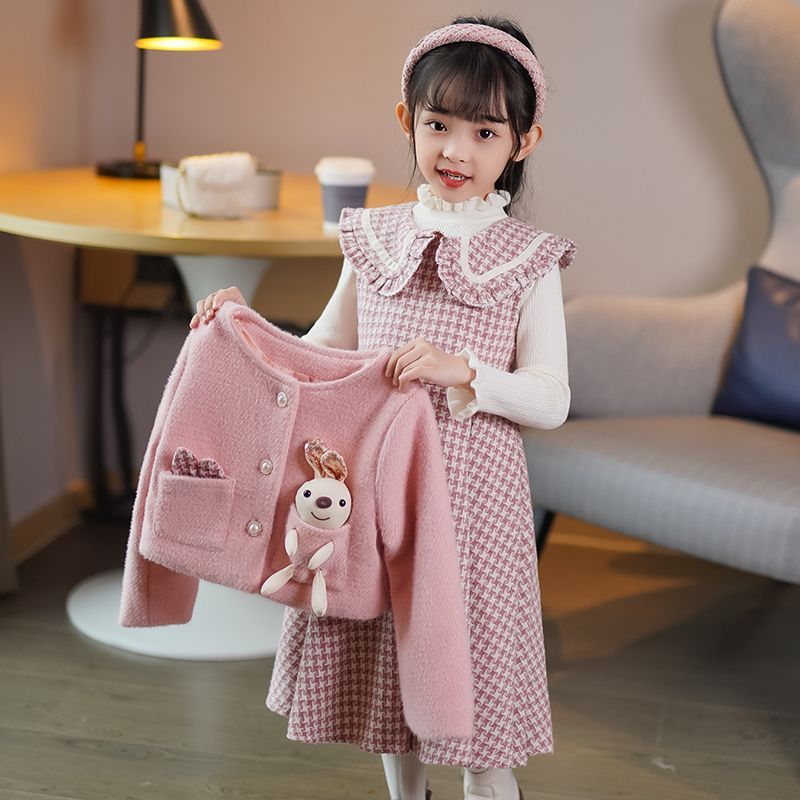 女童秋冬裙子套裝小香風2023新款洋氣冬裝兒童冬季加厚套裙連衣裙