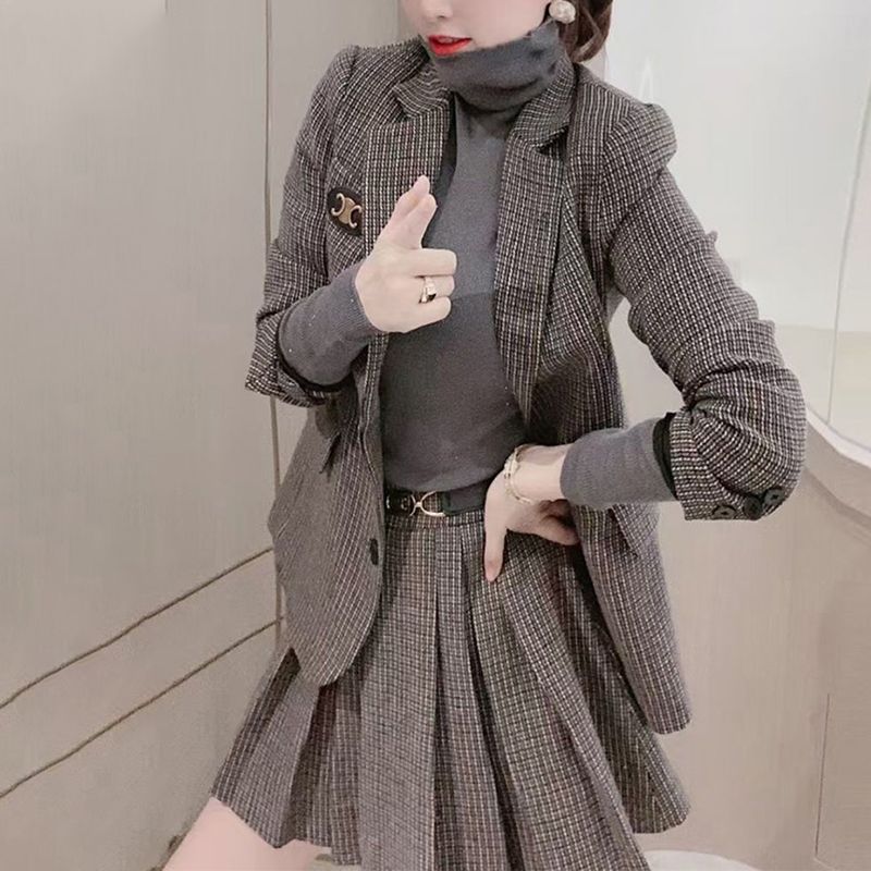 高級感氣質休閒西裝套裝裙2023秋冬新款女神范外套裙子兩件套洋氣