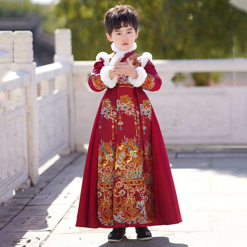 Boys' autumn and winter clothing, plus velvet Han clothing, Chinese style ancient clothing, young master's clothing, boys' high-end martial arts style Chinese school clothing, thickened Tang suit