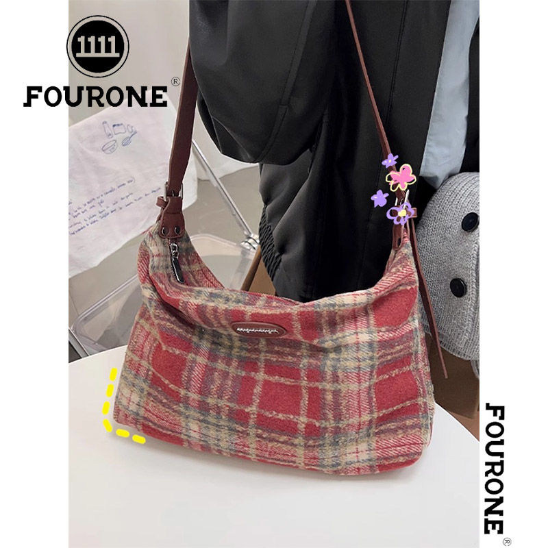 High-looking retro plaid woolen niche large-capacity bag new shoulder bag bucket armpit bag