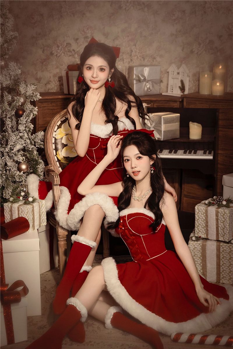 サンタコスプレ コスプレ セクシ ワンピース クリスマスコスチューム メイド服 コスプレ 秋と冬の新しい バービープリンセスプリンセススタイルお正月フォトアートフォトドレス