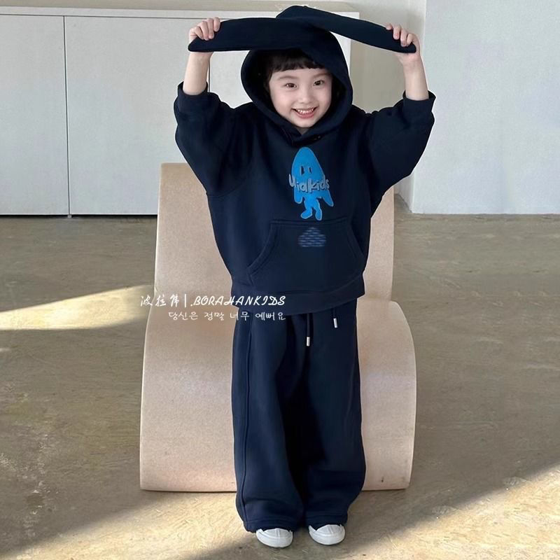 女童加絨連帽衛衣套裝2023秋冬新款兒童兔耳朵上衣中大童洋氣韓系