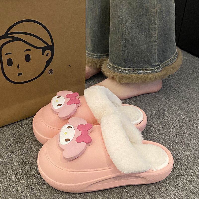 Winter warm and cute cotton slippers for women ins waterproof removable cartoon couple style thick-soled furry shoes for outer wear